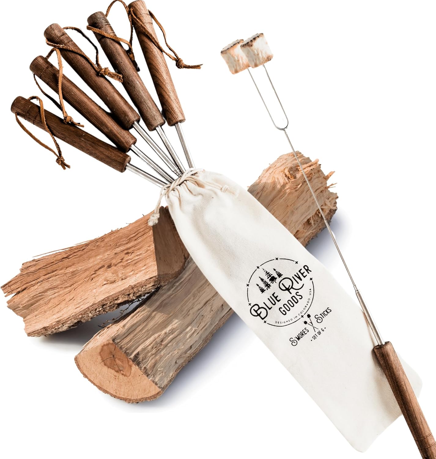 Roasting sticks extendable w/walnut handles